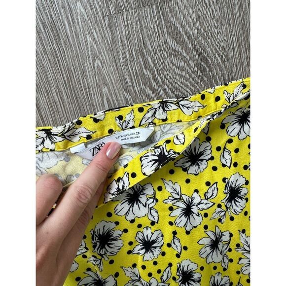 Zara EUC Floral Print A-Line Midi Skirt Yellow Size Size M Bloggers Fav - Picture 13 of 15